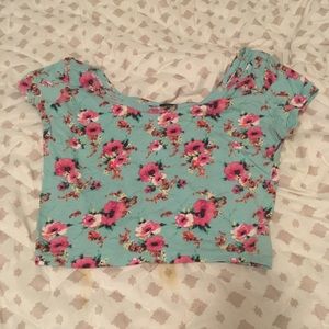 Wet seal flower print floral crop top green pink